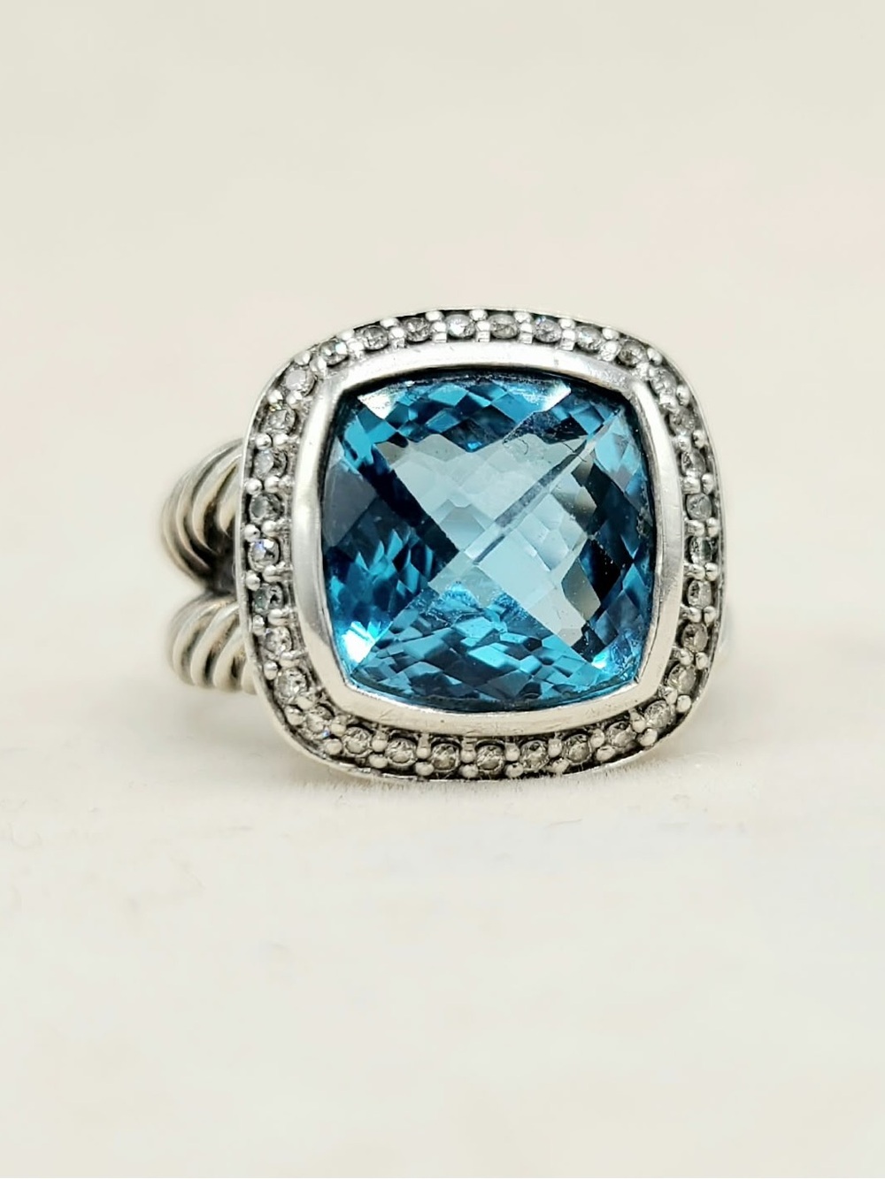 David Yurman Albion 11mm Blue Topaz Diamond Ring